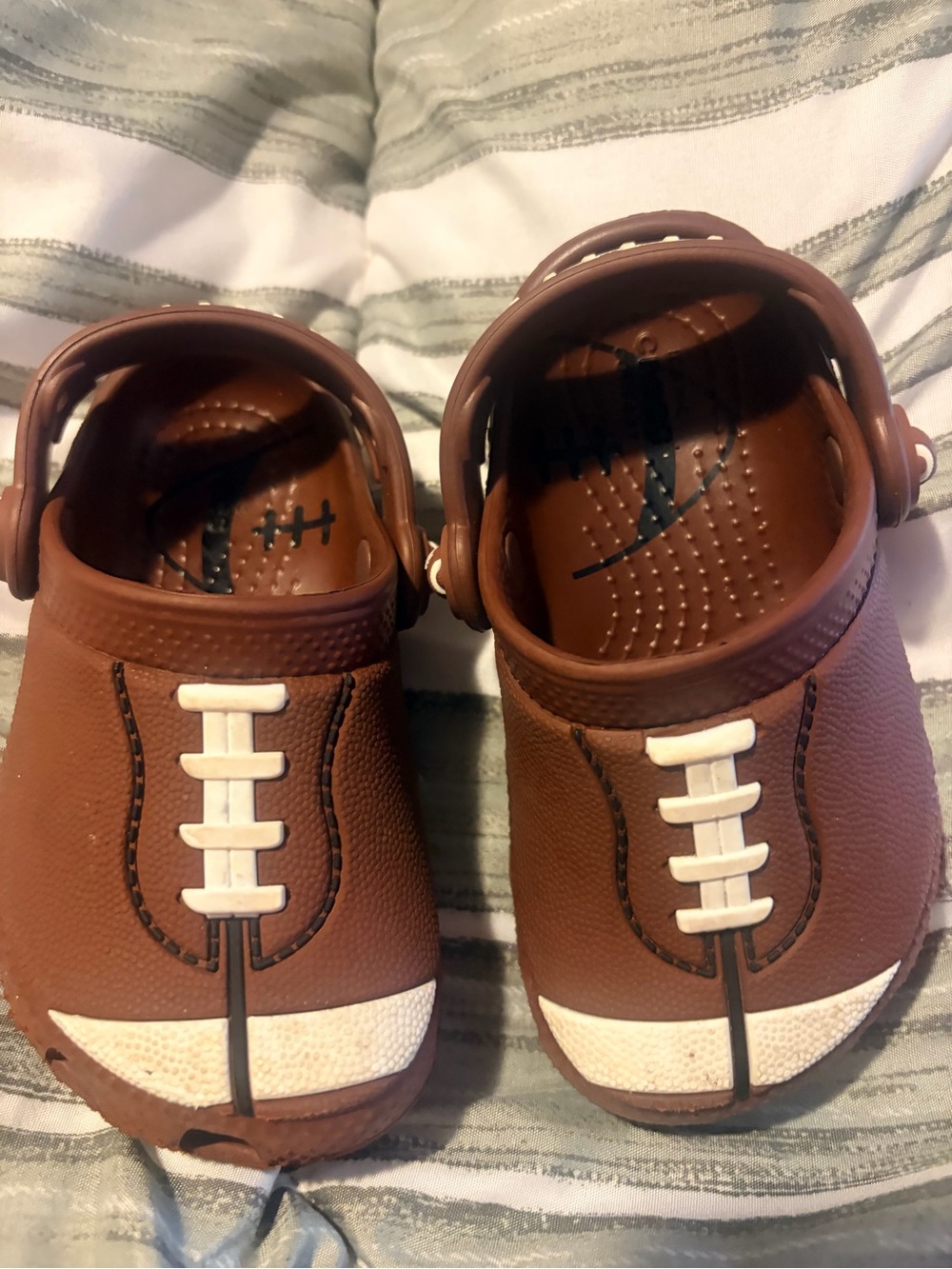 CROCS Kids Brown Football-Themed Clog Sandals